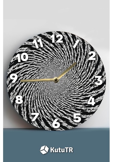 Hipnotik Spiral Desenli 3d Mdf Duvar Saati 33 Cm Siyah-beyaz Kontrast Sdw315 Renkli