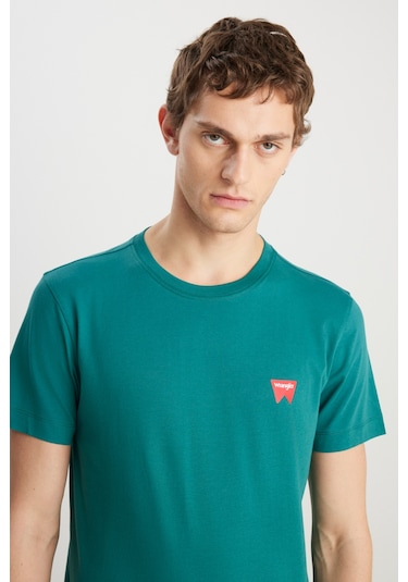 %100 Pamuk Regular Fit Normal Kesim Bisiklet Yaka Minimal Logo Yeşil Tişört Bayberry Green