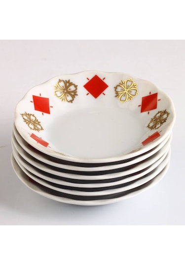 6 Kişilik Porland Porselen Kahveci Çay Tabağı - Yonca Beyaz