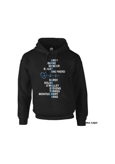 Grey'S Anatomy - Grey Siyah Erkek Fermuarsız Kapşonlu