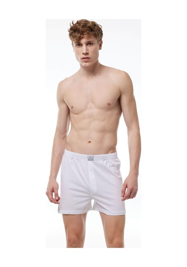 Malabadi 024 2'li Paket Erkek Geniş Kalıp %100 Pamuk Boxer Beyaz