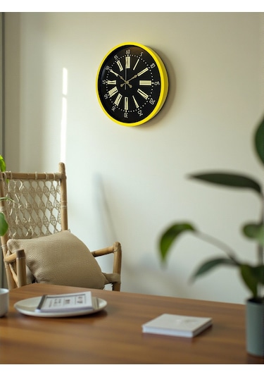 36 Cm Sarı Modern Duvar Saati Renkli