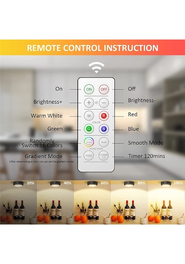 Xurunkeji Uzaktan Kumandalı Puck Işıkları, 16 Renk Rgb Led Dolap Altı Işıkları Kablosuz, Pil İle Çalışan Puck Işıkları Dolap, Yatak Odası İçin Siyah
