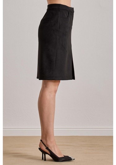 Diz Boy Siyah Süet Etek Siyah