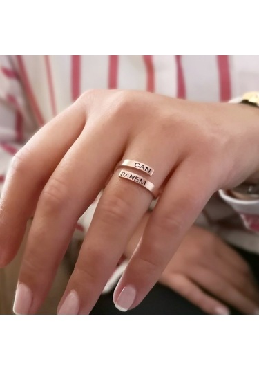 Ince 2 Iki Isimli Kişiye Özel Gümüş Yüzük