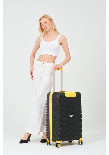 Keo-plus Siyah-sarı Orta Boy Silikon Kırılmaz Pp Valiz Siyah