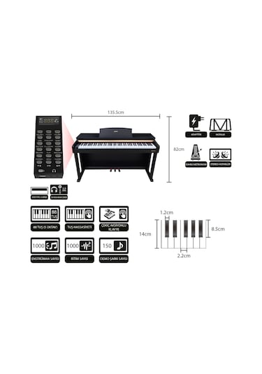 Jwin Sapphire Sdp-216 Çekiç Aksiyonlu 88 Tuşlu Dijital Piyano - Siyah