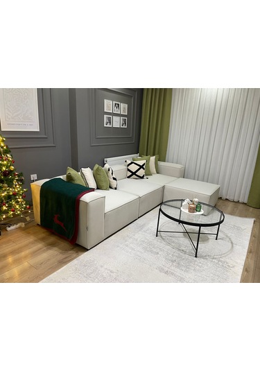 Mode Soft Köşe Koltuk Takımı 4 Modül Anka 02 Kırık Beyaz Kadife