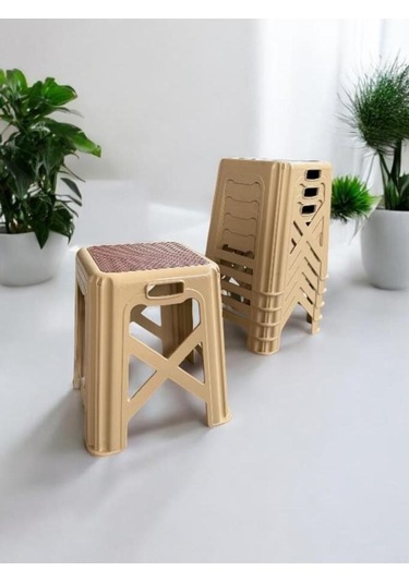 6 Adet Modern Orta Boy Plastik Mutfak, Banyo, Balkon Ve Bahçe Taburesi Krem