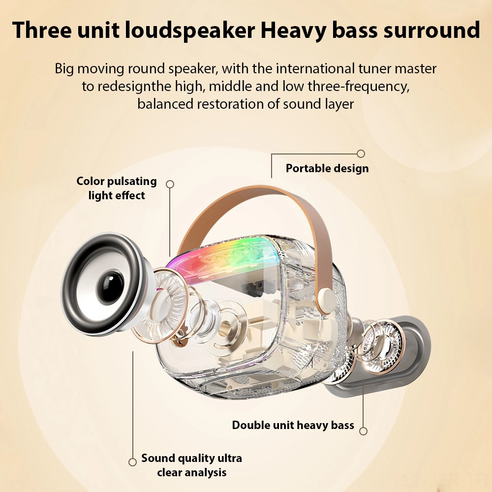 Geeroyoo K30 Beyaz Bluetooth 5.0 Hoparlör, Dış Mekan Taşınabilir, 6w Ses, Çift Mikrofon İle Karaoke, Renkli Işık Efekti, 1200mah Pil