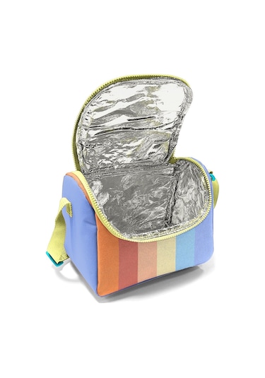 Coral High İlkokul Kız Çocuk Okul Beslenme Çantası, Turuncu Sarı Mavi Renkli Çizgili, Termoslu Isı Yalıtımlı Turuncu - Sarı - Mavi