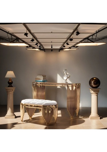 Ekgconcept Piyano Model Dresuar Ve Puf Paslanmaz Kararmaz Ultra Lüx Kaplama Goldkrem Gold - Krem