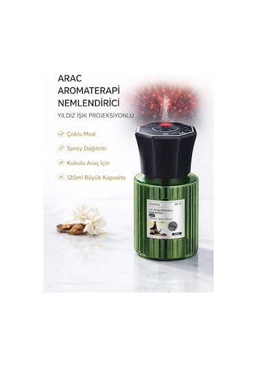 Auhma Af-07 Şarjlı Araç İçi Nemlendirici & Aromaterapi Difüzörü - Yıldız Projeksiyonlu, 120ml