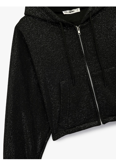 Koton Şardonlu Kapüşonlu Baskılı Cep Detaylı Fermuarlı Sweatshirt Siyah 6wal10488ık Siyah