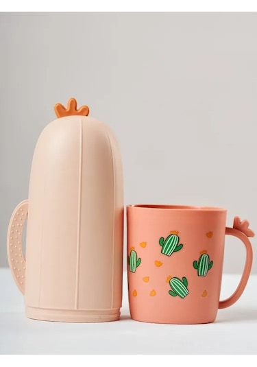 Pazly Pratik Cactus Tasarım Seyahat Diş Fırçası Kılıfı - Hijyenik Saklama Pembe Pembe