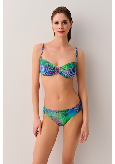 Suwen Palm Yanı Pileli Bikini Alt Sb25560372372 Palmiye Desenli