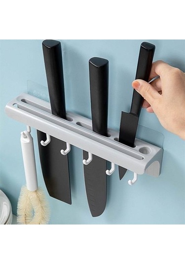 Pratik Çoklu Bıçak Askısı Mutfak Bıçak Düzenleyici Organizer Daya Ahşap - Siyah