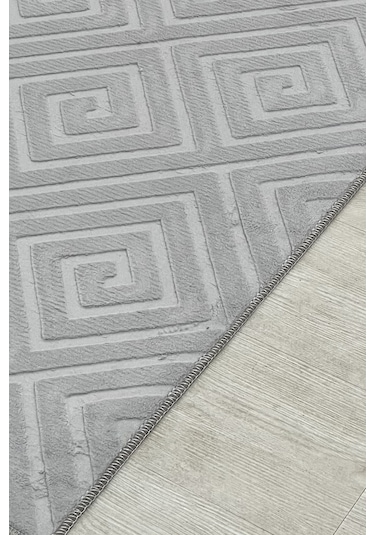 Lüle Halı Delüx Kabartmalı Düz Renk Üstün Kalite De Kaymaz Tabanlı Yolluk Halı Gri