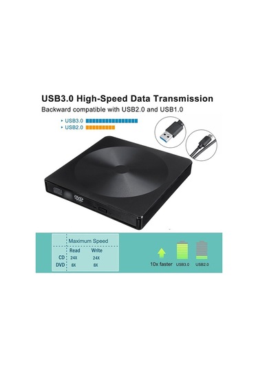 Ximistore9 Usb 3.0 + Type-c Dışarıdaki Optik Sürücü, Cd/dvd Okuma-yazma, Plug And Play, Windows/mac Uyumlu, Abs Malzeme