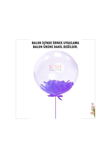 Şeffaf Balon İçi Kuş Tüyü, 100 Adet - Mor 1+