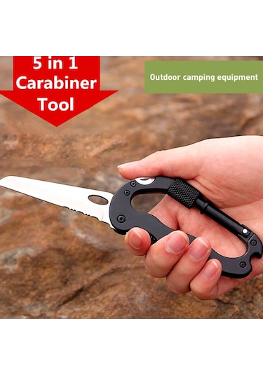 MSO Outdoor Paslanmaz Çelik Karabina Çakı Bıçak Tornavida Siyah