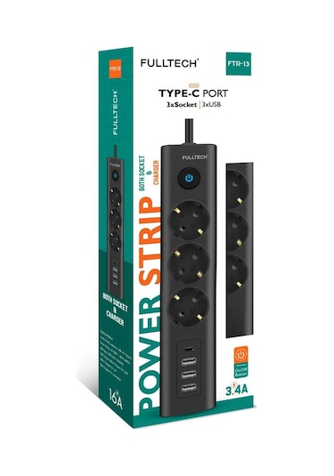 Fulltech FTR-13 USB Akım Korumalı Priz 3'lü