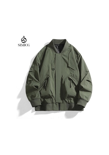 Erkek Ceket Dik Yaka Bol Büyük Beden Nefes Alabilen İş Giyim Beyzbol Ceketi Günlük Erkek Üstleri Yeşil