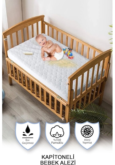 Vionel Home Pamuk Kapitone Full Kenar Fitted Sıvı Geçirmez Bebek Ve Çocuk Yatak Koruyucu Alez Beyaz