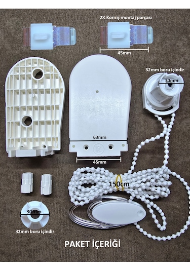 Çift Mekanizmalı Tül Stor Perde Mekanizma Zincir Kapak Tamir Seti Beyaz