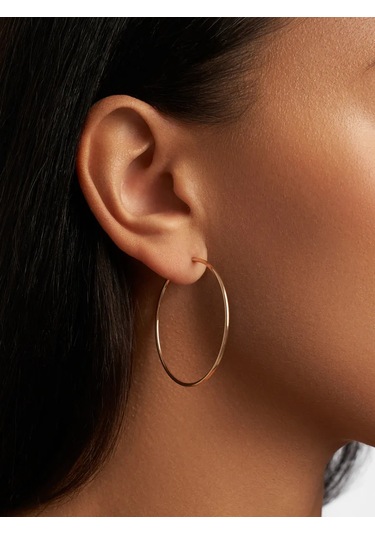 Mıx Jewelry 925 Ayar Gümüş, Altın Kaplama, 40 Mm Yuvarlak Halka Küp 123872549 Altın