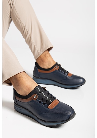 Hakiki Deri Tam Ortopedik Lacivert Renk Erkek Ayakkabı Lacivert