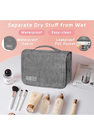 Maiyame Gri Su Geçirmez Seyahat Tuvaleti Çantası - Çoklu Bölmeli Organizer, Askıklı, 300d Kasyonik Kumaş, Büyük Ve Küçük Eşya Saklama Gri