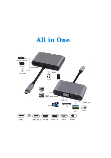 Type-C To 4K Hdmi Vga Usb 3.0 Otg Audio Ses Çevirici Kablo 5 In 1 (533635045)