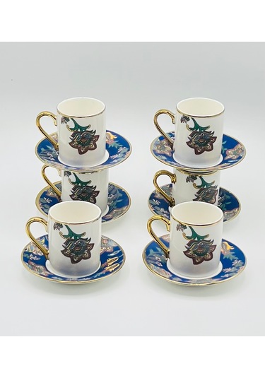 Tekbir Vintage Osmanlı Motifli Porselen Kahve Fincan Takımı