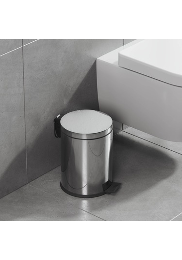 Aqua Bagno Basic Çöp Kovası - Pedallı 5 L, Parlak Krom Paslanmaz Krom