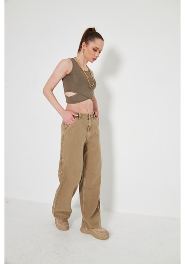 Kutaf Vizon Pamuklu Carpenter Pantolon Camel