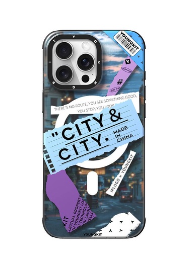 İphone 16 Pro Uyumlu Kılıf Magsafe Şarj Özellikli Youngkit A-city Serisi Kapak Mavi