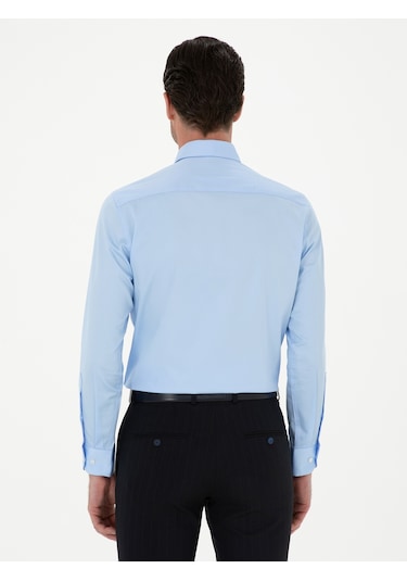 Cacharel Mavi Slim Fit Pamuk Klasik Gömlek