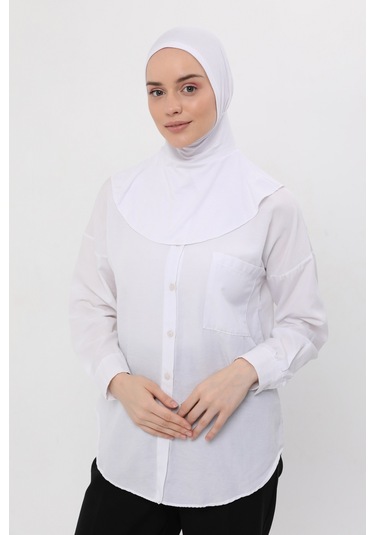 Kadın Tesettür Pratik Boyunluklu Hijab - Sporcu Bone Beyaz