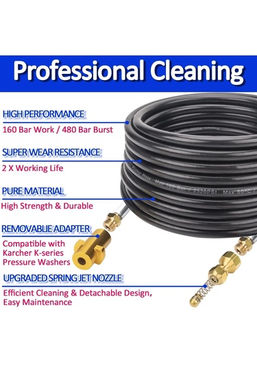 10 Metre 2320psi 160bar Yüksek Basınçlı Yıkama Kanalizasyon Drenaj Su Temizleme Hortumu Boru Temizleyici Karcher K2 K3 K4 K5 K6 K7