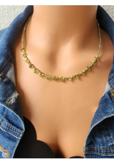 Peridot Taşı Minimal Kolye Yeşil