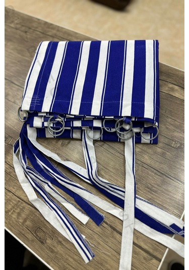 Devrim Olivya Tekstil Mavi-beyaz Çizgili Lüks Halkalı Balkon Perdesi - Özel Dikim, Dayanıklı Branda Mavi Beyaz