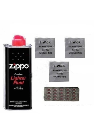 Zippo Benzin Seti 20 Adet Alfa Çakmak Taşı 3 Fitil