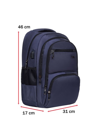 Dada Çok Bölmeli Lacivert Okul Sırt Çantası Usb Soket 15,6 İnç Su Geçirmez Oxford Kumaş