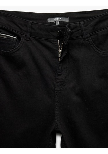 Koton Normal Bel Düğmeli Pamuklu Cep Detaylı Gabardin Pantolon Siyah 6wam40063hw Siyah