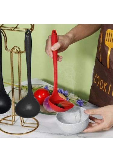 2 Adet Isıya Dayanıklı Silikon Pota Kaşık Uzun Saplı Asılı Delik Yapışmaz Karıştırma Kaşığı Mutfak Pişirme Gereçleri