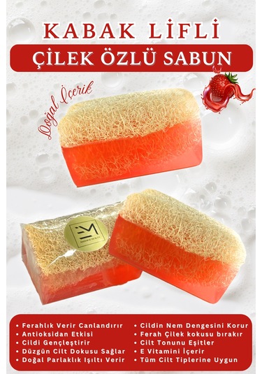 Doğal Kabak Lifli Çilek Özlü Sabun Antioksidan Etki Cildi Besler