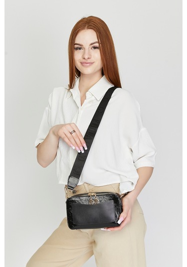 Morpelikan Siyah Çarpraz Kolon Askılı Kadın Omuz Çantası Siyah