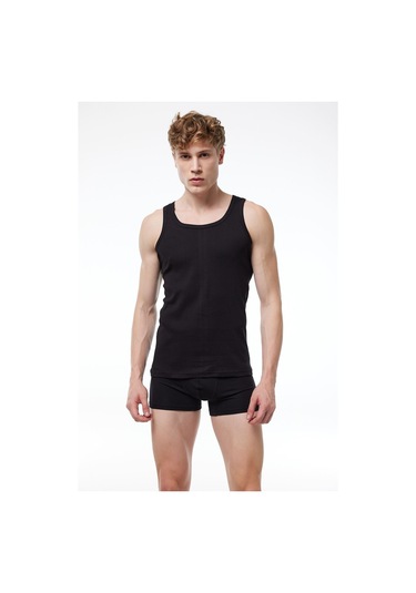 Malabadi Erkek Siyah 3 Lü Paket %100 Pamuk Ribana Atlet 3m034-e Siyah