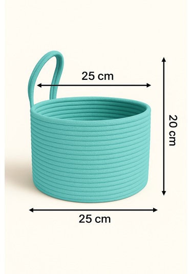 Asep Askılı Halat El Dokuma Banyo Sepeti 25x20cm Duvara Asılabilir Çok Amaçlı Düzenleyici Ve Saklama Turkuaz